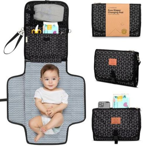 KeaBabies Ezee Portable Diaper Changing Pad, Portable Diaper Changing Mat, Waterproof Foldable Diaper Changing Pad (Black Geo)