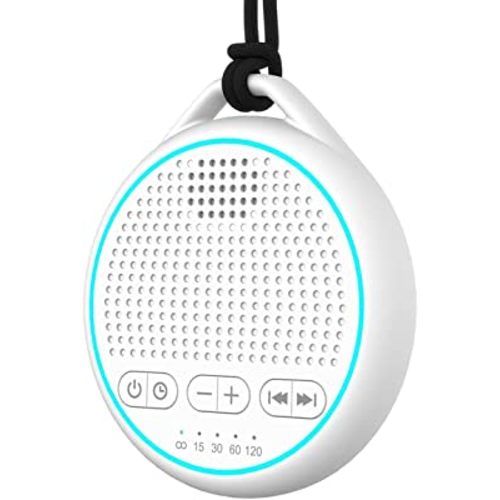 Fourair White Noise Sound Machine with 25 Soothing Sounds Powered by USB or Battery Portable Lanyard for Travel 32 Volume Levels 5 Timers and Memory Function for Baby Kids Adults Sleeping (White)
