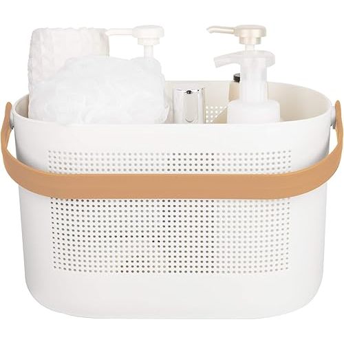 UUJOLY Plastic Storage Baskets with Handles, Shower Caddy Shelf Organizers Basket for Bathroom, Kitchen, Dorm Room, Yellow