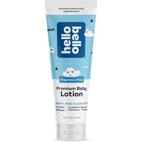Hello Bello premium Baby Lotion | Vegan and Cruelty Free Moisturizing, Non-Greasy Lotion for babies and Kids | Fragrance Free | 8.5 FL Oz (1 Pack)