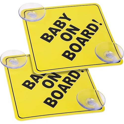 cobee Baby on Board Signs with Double Suction Cups, 2pcs 5"x5" Reusable Safety Car Warning Signs Baby on Board, Durable Kids on Board Car Sign, Baby in Car Sticker for Car Window Cling