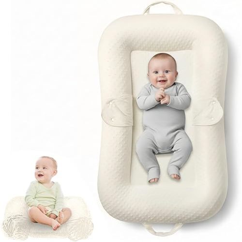Baby Lounger Pillow : 2-in-1 Infant Lounger for Newborn 0-48 Months, Portable Tummy Time Mat for Home and Travel, Breathable & Soft Baby Seat for Baby, Babies Essentials Gifts