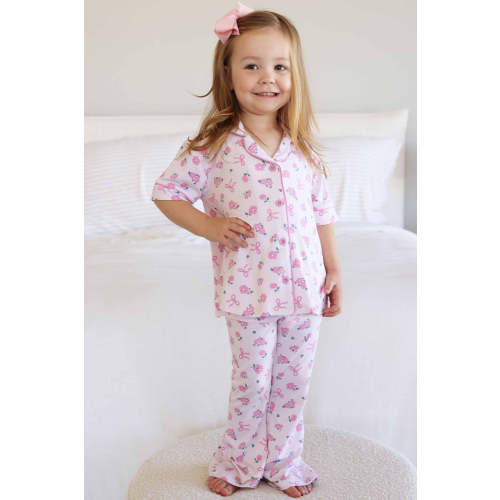 Girl's Two Piece Flare Lounge Set | Ribbon & Roses Pink