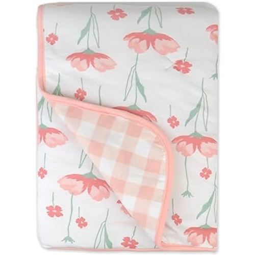 HonestBaby Quilted Baby Blankets Reversible Organic Cotton for Infant Boys, Girls, Unisex, Strawberry Pink Floral, One Size