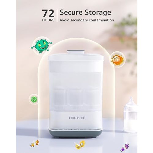 Baby Bottle Sterilizer, 6-in-1 HAUTURE Bottle Sterilizer and Dryer, Electric Steam Bottle Sanitizer for Baby stuffs, Baby Bottles & Breast Pump Accessories - White