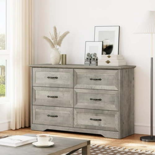 WhizMax Classic Wood 6 Drawer Dresser, 12.4" x 21.3" x 5.8", Gray