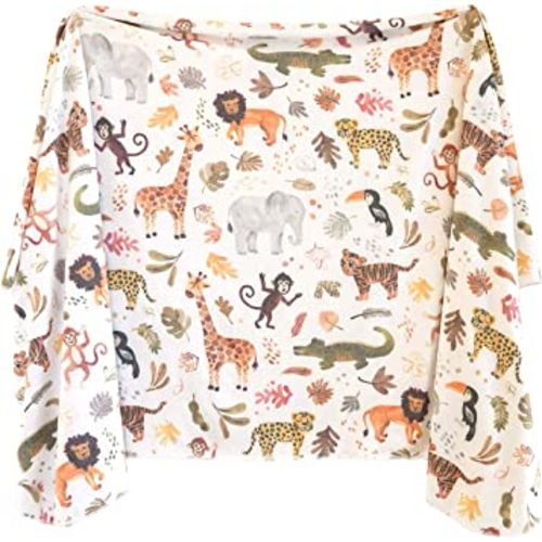 Extra Soft Knit Swaddling Receiving Blanket Wild Safari by Village Baby