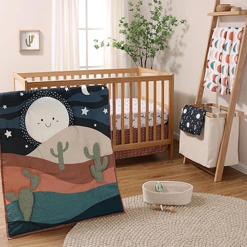 The Peanutshell 5 Piece Baby Crib Bedding Set for Boys & Girls - Newborn, Infant & Toddler Nursery Bed Set Decor with Fitted Crib Sheets, Blanket, Dust Ruffle Comforter - Joshua Tree