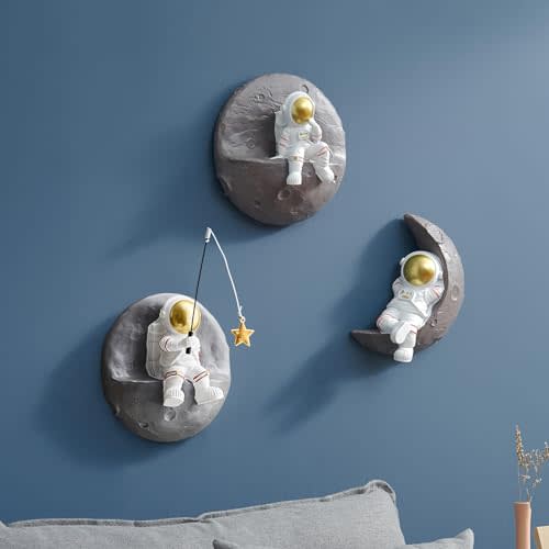 XGZY Astronaut Wall Decor Set: Space Sculpture for Boys Room, Outer Space Nursery Decor