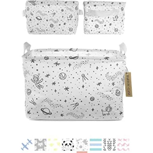 Barton + Lane 3pc. Set Baby Storage Baskets for Toys, Clothes - Large and Small Nursery Organizer Bins for Boy/Girl's Room – Foldable Canvas Toy Storage Basket with Handles (Space Explorer)