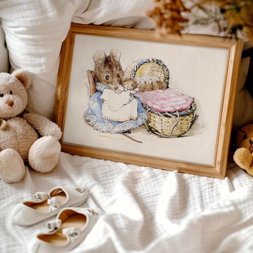 POSTER PRINTS | Antique Beatrix Potter Illustration of a Mamma Mouse with her Babies | Vintage Nursery Wall Art Decor | 114P