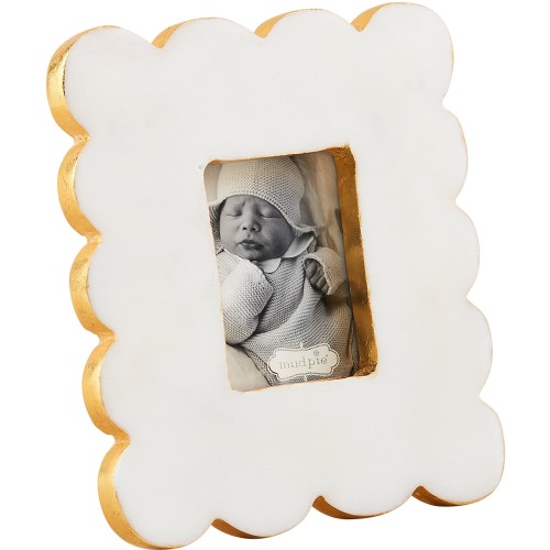 Mud Pie Everyday Entertaining Rectangle Scalloped Marble Picture Frame