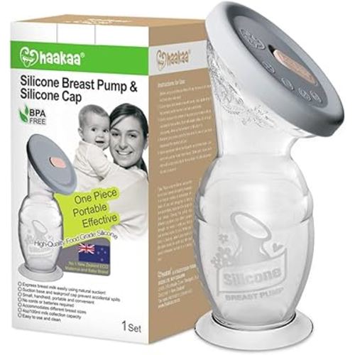 haakaa Manual Breast Pump with Suction Base and Upgrade Silicone Lid(4oz/100ml)