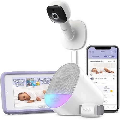 Hubble Connected Award-Winning Guardian Pro Smart Wi-Fi Enabled Baby Movement Monitor for Heart Rate & Breathing Supervision, Features HD Baby Camera with Preloaded Soothing Sounds and White Noise