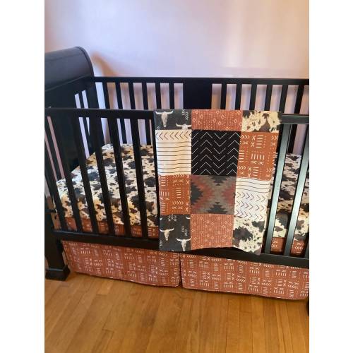 Western Baby Bedding in black, burnt orange, brown, cowboy nursery, boho, crib bedding set, baby boy bedding set, boho western, nursery