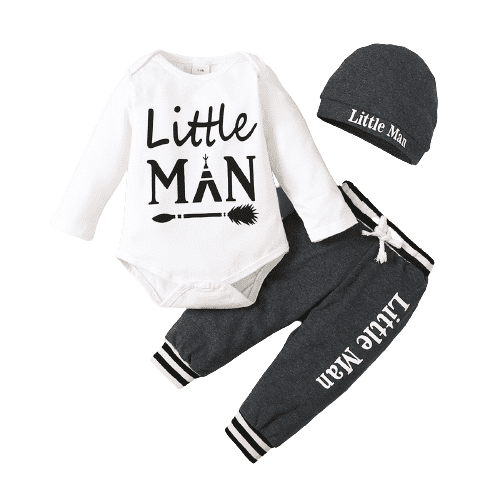 Mikrdoo Baby Boys Clothes Letter Romper Winter Pants Hat 3Pcs Outfits White 6-9 Months