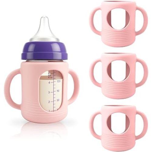 3-Pack Silicone Sleeves for New Lansinoh & Pigeon Glass Baby Bottle, BPA-Free Drop-Resistant Baby Bottle Sleeves with Handles, Compatible with New Lansinoh & Pigeon Glass Bottles (5 oz)