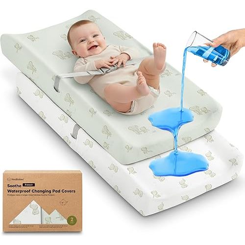 2-Pack Waterproof Changing Pad Covers Boy, Girl – 32x16 Soft Cotton Baby Changing Table Cover, Wipeable Diaper Change Pad Sheets, Contour Baby Diaper Change Mat Liner for Dresser, Nursery (Elly)