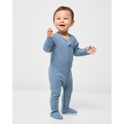 Baby Organic Cotton Waffle Zip Coverall - Blue Flintstone