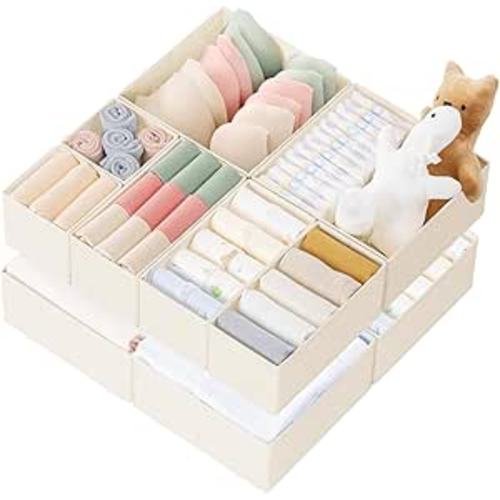 Drawer Organizer Clothes, 10 Pack Dresser Organizer for Baby Clothes, Underwear, Sock- Foldable Closet Organization and Storage Dividers Bins for Nursery, Bedroom (Beige)