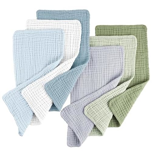 Konssy Muslin Baby Burp Cloths 6 Pack, Soft Absorbent 100% Cotton Burping Clothes for Newborns, Baby Boys and Girls, Unisex | Soft, Absorbent, for Newborns, Baby Boys and Girls, Unisex