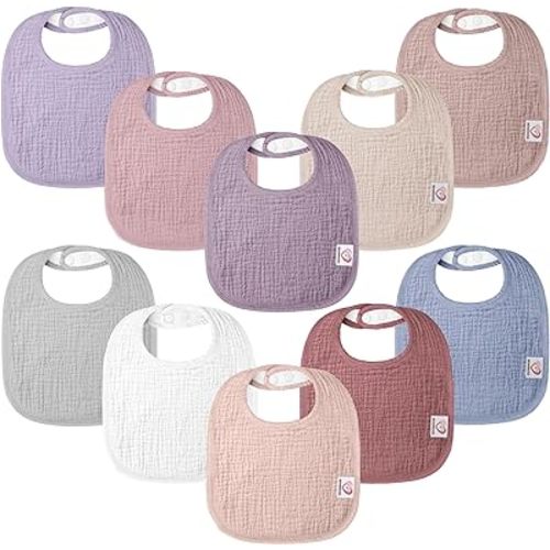 10Pack Muslin Baby Bibs 100% Cotton Baby Drool Bibs for Unisex Baby Toddlers Newborns Drooling Teething - Rosebud