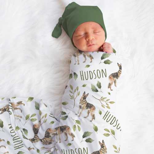 Personalized German Shepherd Swaddle Blanket For Baby Shower, Custom Dog Newborn Baby Boy Gift, Toddler Name Blanket, Coming Home Outfit