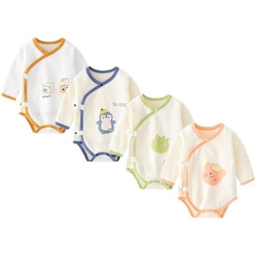 Newborn Cotton Baby Girls Boys Bodysuit Long Sleeve Printed Romper Spring Autumn 4-pack One-Piece Baby Clothes