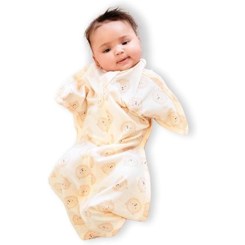 SleepingBaby Zipadee-Zip Transitional Swaddle Sack, 4-8 Month - Roomy Zipper Swaddle for Easy Diaper Changes and Proper Hip Development - Baby Swaddle Sack, Small - Lions