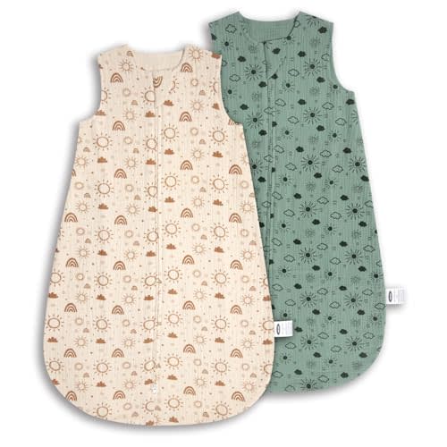 MEXXI Baby Sleep Sack 3-6 Months 1.0 TOG, 2 Pack Muslin Wearable Blanket, Baby Sleeping Bag with 2-Way Zipper for Babies Unisex