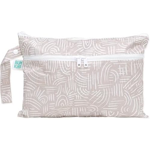 Bumkins Waterproof Wet Dry Clutch Bag for Baby, Travel, Swim Suit, Cloth Diapers, Pump Parts, Pool, Gym Clothes, Toiletry, Hook to Stroller, Daycare, Zip Reusable Bag, Packing Pouch, Boho Beige