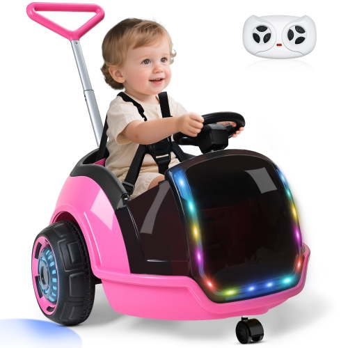 East doll Toddler Push Car, 12V Electric Ride on Toy for Kids Aged 1-3Y, Remote Control, 360°Spin, 5-Point Safety Belt, 1.3-2.5MPH, Music, Horn, Pink