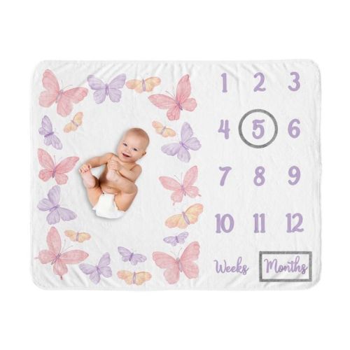 Sweet Jojo Designs Girl Baby Milestone Blanket Butterfly Blush Pink and Purple