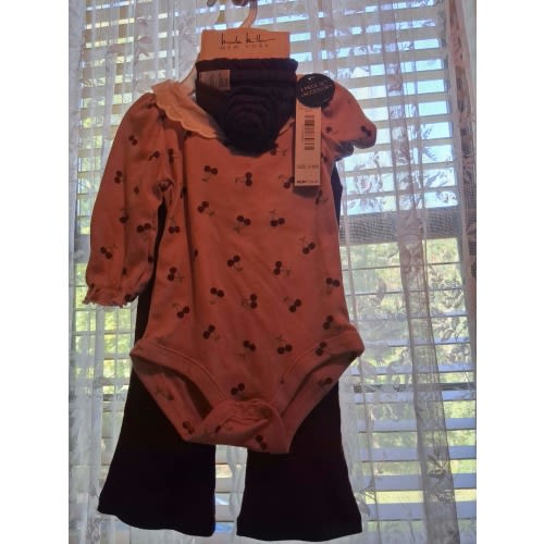 Nicole Miller New York Cherry Bodysuit, Pants & Headband Set (3-6 Months)