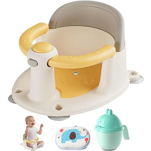 Baby Bath Seat 6 Months & up, Bath Seat for Baby, Infant Bath Seat with Suction Cups, Non-Slip, Detachable,Yellow
