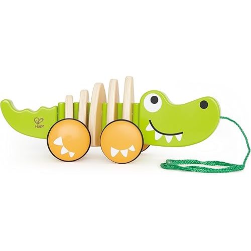 Hape Wooden Walk-A-Long Croc for Babies| Pull & Pull Walking Toy for Toddlers 12 Months and Up
