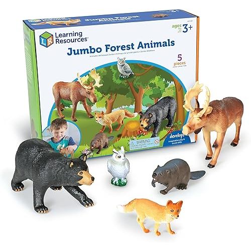 Learning Resources Jumbo Forest Animals - 5 Pieces, Ages 3+ Pretend Play Animals for Toddlers, Preschool Learning Toys, Kids Play Animal Figures, Zoo Animals