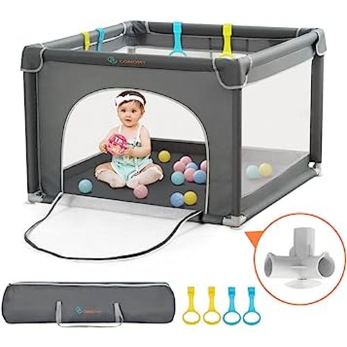 COMOMY Playpens for Babies and Toddlers, Small Baby Play Pens, Activity Center for Baby Safe and Non-Slip Baby Fence, Full Mesh Design, Indoor & Outdoor Kids Activity Center (Dark Grey, 36"x36")