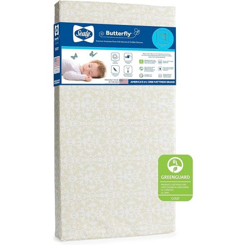 Sealy Baby Butterfly Posture Support Waterproof Crib Mattress Plus Toddler Bed Fit, Premium American Foam, Non Toxic, GREENGUARD Gold Certified, Safety & Quality Tested, Made in USA, 52"X28"