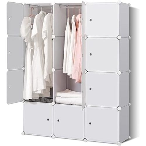 BRIAN & DANY Portable Wardrobe Closet for Hanging Clothes, Bedroom Armoire with Doors, Modular Cabinet for Space Saving, Ideal Storage Organizer Cube for Books, Toys, Towels (12-Cube), White