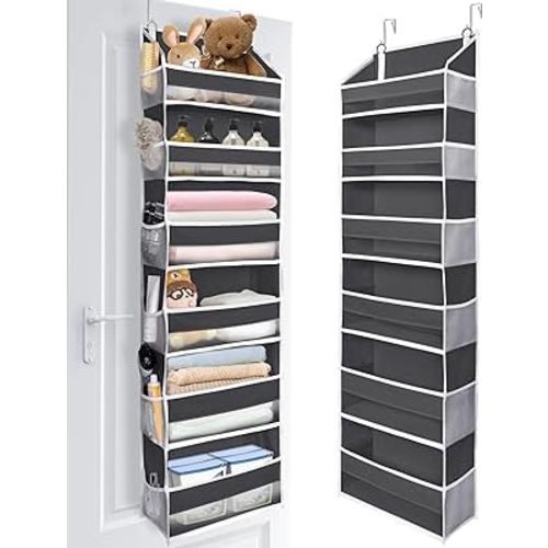 ULG Over The Door Organizer with 6 Large Pockets 12 Side Pockets, 50lbs Weight Capacity Door Hanging Organizer for Bedroom, Bathroom, Pantry, Nursery Storage, Dark Gray