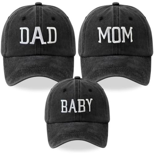 Yaopelky 3Pcs Mom Dad and Baby Hats Parent-Child Baseball Caps Embroidered Adjustable Matching Family Hat Set