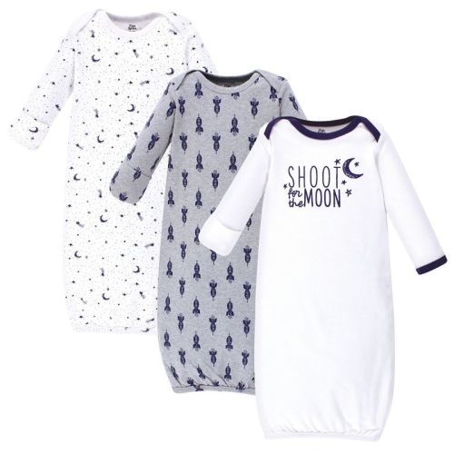 Yoga Sprout Baby Boys Cotton Long-Sleeve Gowns 3pk, Moon, 0-6 Months