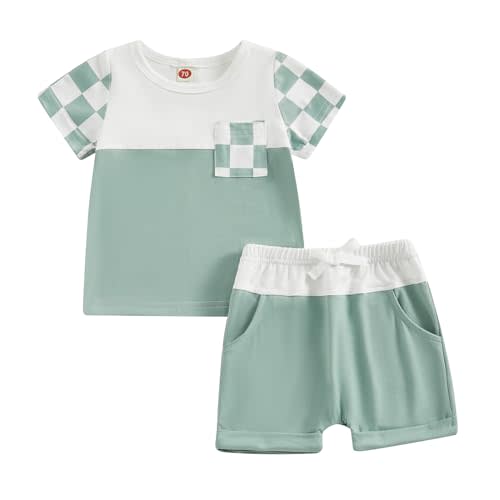 Karwuiio Toddler Baby Boy Summer Outfit Short Sleeve T-Shirt Tops Elastic Waist Shorts Set Baby Boys Clothes