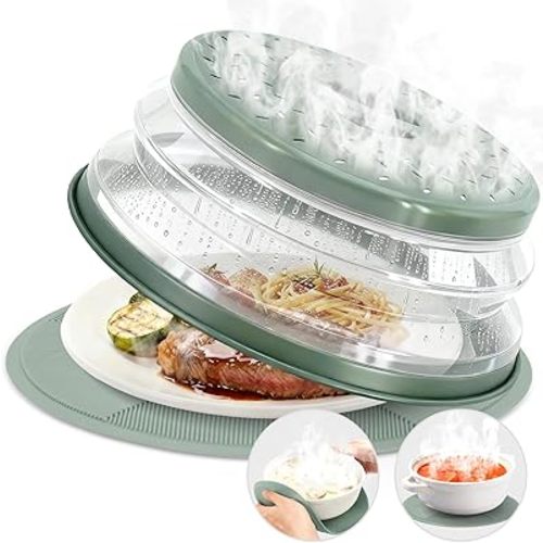 2 in 1 Silicone Microwave Splatter Cover Food, Microwave Mat Place Holders for Multi-use, Silicone Trivet, Pot Holders, Drying, Baking, Utensils Rest for Kitchen Counter Mat