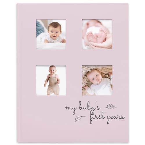 Baby Memory Book First 5 Years Journal - Modern Baby Milestone Book Hardcover 66 Pages, Baby’s First Year Book, Baby Book for Boys, Girls, Baby Photo Albums, Baby Scrapbook Album (Mist Pink)