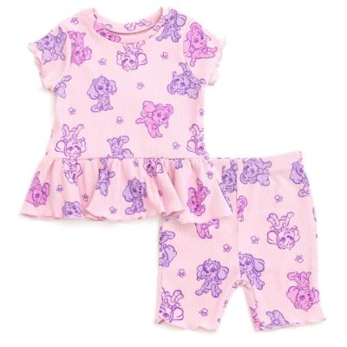 PAW Patrol Paw Skye Infant Baby Girls Ribbed Peplum T-Shirt and Shorts Outfit Set Pink Skye 12 Months