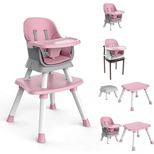 7 in 1 High Chair, Convertible High Chairs for Babies and Toddlers, Infant Dining Booster Seat, Table and Seat Set, Removable Tray, Pink