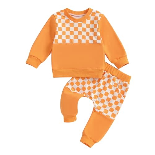 Kutterild Toddler Baby Boy Clothes Checkerboard Long Sleeve Sweatshirts Jogger Pants Newborn Infant Fall Winter Outfit Set