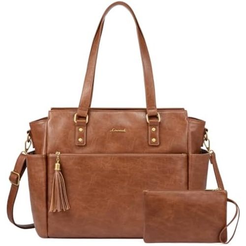 LOVEVOOK Laptop Tote Bag for Women 15.6 Inch Vintage Work Bag with Large Cup Holder, Waterproof Computer Teacher Bag